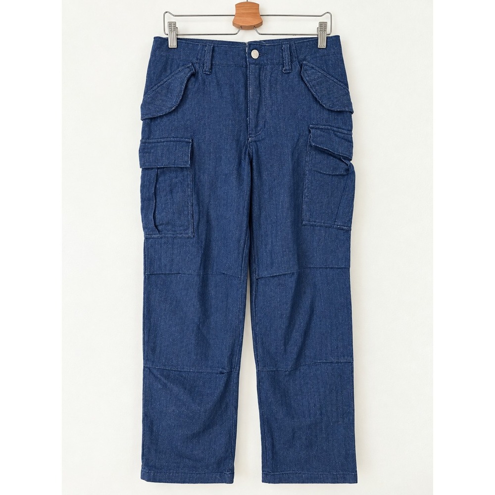 NWT Free People Blue Herringbone Cargo Pants Size 4 Multi Pocket Org $168!